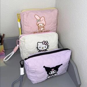 Sanrio Quilted Cosmetic Pouches - Pink, White, Lilac